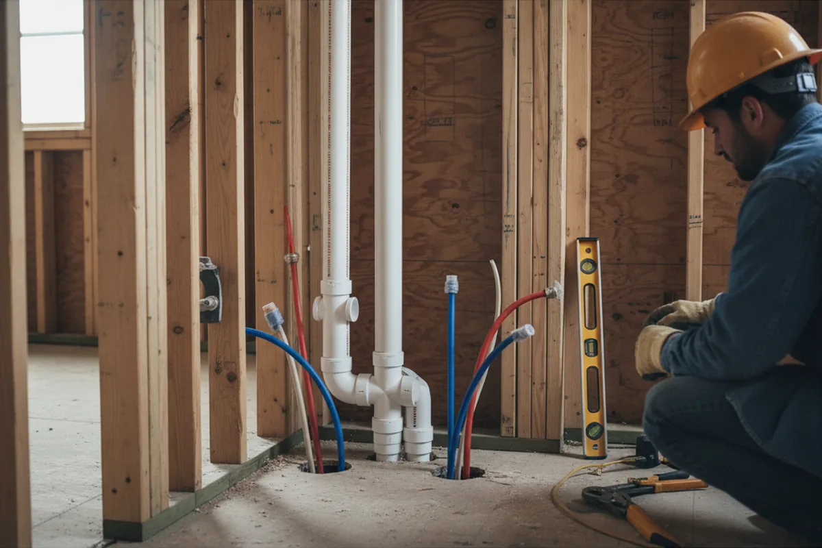Drain and supply rough-in during Sump Pump Repair in Walcott